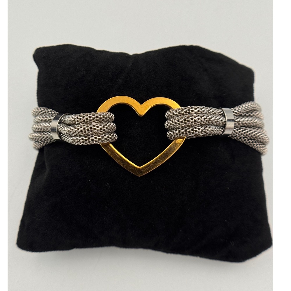 BS Stainless Steel Mesh‎ Cable Gold Tone Heart Bracelet Valentines Day Jewelry